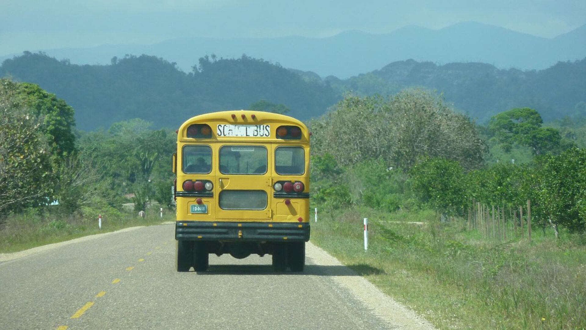 Ehemaliger Schulbus im Einsatz als Überlandbus in Belize